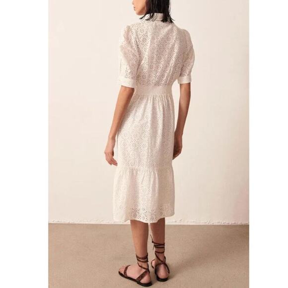 Ba&sh Selya Broderie Anglasis Eyelet Cotton Shirt Dress In Ecru Size 4 - Picture 9 of 13